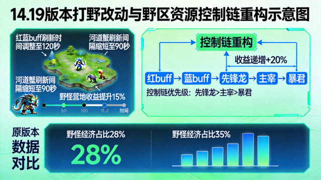 14.19版本打野改动与野区资源控制链重构示意图